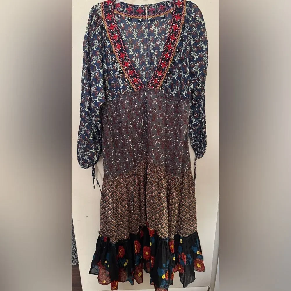 NEW FREE PEOPLE MIX IT UP MAXI TIERED MIXED PRINT MAXI DRESS